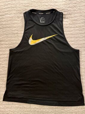 Nike Dri-FIT Women’s Black Sleeveless Training Tank with Yellow Swoosh